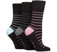 Gentle Grip SOCKSHOP Ladies Soft Top Patterned and Striped Soft Breathable Bamboo Socks in a Multipack of 3 Minimal Stripe 4-8 SOLRM