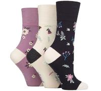 Gentle Grip SOCKSHOP Ladies Soft Top Patterned and Striped Soft Breathable Bamboo Socks in a Multipack of 3 Botanical Bloom 4-8 SOLRM