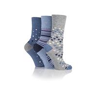Gentle Grip SOCKSHOP Ladies Soft Top Patterned and Striped Soft Breathable Bamboo Socks in a Multipack of 3 Denim 4-8