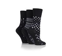 Gentle Grip SOCKSHOP Ladies Soft Top Patterned and Striped Soft Breathable Bamboo Socks in a Multipack of 3 Mono 4-8 Black SOLRM