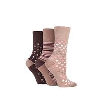 Gentle Grip SOCKSHOP Ladies Soft Top Patterned and Striped Soft Breathable Bamboo Socks in a Multipack of 3 Neutral 4-8