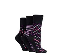 Gentle Grip SOCKSHOP Ladies Soft Top Patterned and Striped Soft Breathable Bamboo Socks in a Multipack of 3 Black/Berry 4-8