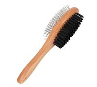 Gentle Grooming Brush, Double Sided Shedding Tool, 2.36x9.13 Inches Massage Brush with Stainless Steel & PP Bristle, Natural Wood Groomer Comb, Pet Comb with Classic Style, Grooming Tool for Pets