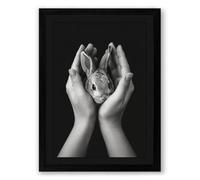 Gentle Hands with Rabbit Minimalist Framed Wall Art Print A1 (84.1×59.4cm) Black, Wall Decor for Living Room, Bedroom, Office & Home, Ready to Hang, Art Gift