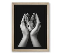 Gentle Hands with Rabbit Minimalist Framed Wall Art Print A1 (84.1×59.4cm) Oak, Wall Decor for Living Room, Bedroom, Office & Home, Ready to Hang, Art Gift