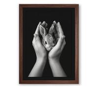 Gentle Hands with Rabbit Minimalist Framed Wall Art Print A1 (84.1×59.4cm) Walnut, Wall Decor for Living Room, Bedroom, Office & Home, Ready to Hang, Art Gift