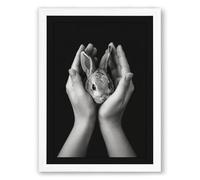 Gentle Hands with Rabbit Minimalist Framed Wall Art Print A1 (84.1×59.4cm) White, Wall Decor for Living Room, Bedroom, Office & Home, Ready to Hang, Art Gift