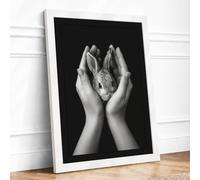 Gentle Hands with Rabbit Minimalist Framed Wall Art Print A3 (42×29.7cm)