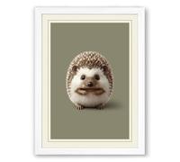 Gentle Hedgehog Minimalist Framed Wall Art Print A2 (59.4×42cm) White, Wall Decor for Living Room, Bedroom, Office & Home, Ready to Hang, Art Gift