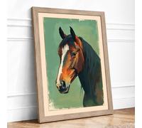 Gentle Horse Portrait Rustic Framed Wall Art Print A4 Oak