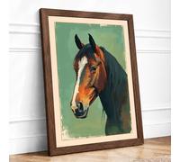 Gentle Horse Portrait Rustic Framed Wall Art Print A4 Walnut