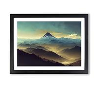 Gentle Japanese Mountains Framed Print | A2 Black Framed Wall Art | Ready to Hang | Asian Landscape Picture | Living Room Bedroom Lounge Office