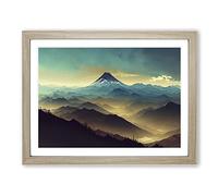 Gentle Japanese Mountains Framed Print | A4 Oak Framed Wall Art | Ready to Hang | Asian Landscape Picture | Living Room Bedroom Lounge Office