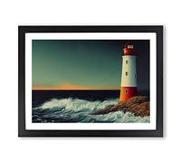 Gentle Lighthouse Framed Print | A2 Black Framed Wall Art | Ready to Hang | Modern Cityscape Picture | Living Room Bedroom Lounge Office