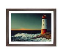 Gentle Lighthouse Framed Print | A2 Walnut Framed Wall Art | Ready to Hang | Modern Cityscape Picture | Living Room Bedroom Lounge Office