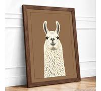 Gentle Llama Portrait Framed Wall Art Print A4 Walnut