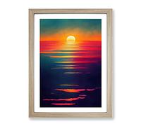 Gentle Ocean Sunset Framed Print | A2 Oak Framed Wall Art | Ready to Hang | Modern Nautical Picture | Living Room Bedroom Lounge Office