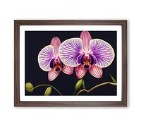 Gentle Orchid Flowers BLK Framed Print | A2 Walnut Framed Wall Art | Ready to Hang | Modern Floral Picture | Living Room Bedroom Lounge Office