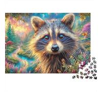 Gentle Raccoon by A Quiet Stream 1000-Piece Jigsaw Puzzle Cute Raccoon Family Game Night Essential, Adults & Kids 38x26cm/1000pcs