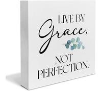 Gentle Reminder Live By Grace Not Perfection Gift Wood Box Sign Rustic Block Plaque for Wall Tabletop Desk Office Shelf Table Bedroom Bathroom Home Decor 5x5 Inch