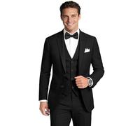 Gentle Season Men's Slim Fit 5-Piece Suit Set with Stretch - Jacket, Vest, Pants, Bow Tie & Necktie (2-Button Design)