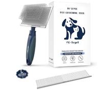 Gentle Slicker Dog Brush with Protective Ball Pins and Comb- Massages Pet Skin- Professional Groomer Dog Grooming Brush for Long Haired Dogs and Cats