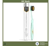 Nano-b Manual Toothbrush for Adults with Sensitive Gums, Gold & Charcoal Soft/Medium Bristles, Travel Case, Green