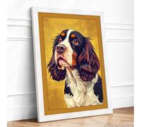 Gentle Spaniel Modern Framed Wall Art Print A4 (29.7×21cm) White, Wall Decor for Living Room, Bedroom, Office & Home, Ready to Hang, Art Gift