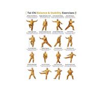 Gentle Tai Chi Workout Poster Balance and Stability Routines for Home Practice Wall-Art Chart Guide for Adults Seniors(Framed,08X12inch(20X30cm))