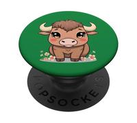 Gentle Taurus Zodiac Bull with Blossoms - Cute Astrology PopSockets Adhesive PopGrip