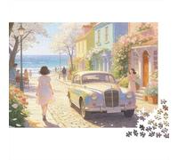 Gentle Town 1000 Pc Cardboard DIY Spring Town Street with Blooms Jigsaw 12+, Challenging Family Game, Stress Relief, Vibrant Colours & Leisure Decor 52x38cm/1000pcs