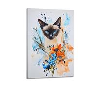 Gentle Watercolor Wall Art, Graceful Siamese Cat Hanging Paintings Poster, Classic Pet Art Design That Blends Seamlessly Into Baby Boy Nursery Home Decor Style 16x24inch(40x60cm)