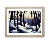 Gentle Winter Forest Framed Print | A4 Oak Framed Wall Art | Ready to Hang | Modern Landscape Picture | Living Room Bedroom Lounge Office