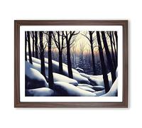 Gentle Winter Forest Framed Print | A4 Walnut Framed Wall Art | Ready to Hang | Modern Landscape Picture | Living Room Bedroom Lounge Office