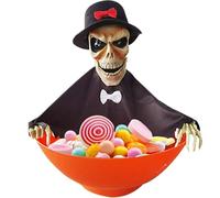 Gentleman Animated Spooky Scary Candy Bowl with Music, Light-up Red Eyes, Motion Sensor - Halloween Animatronics for Party & Haunted House