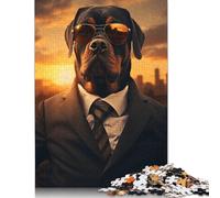 Gentleman Black Rottweiler Puzzles 500 Piece Wooden Puzzle for Adults And Teenager Family Game for Adults And Teenagers 500pcs (52x38cm)
