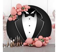 Gentleman Black Tuxedo Round Backdrop Cover 6.5ft Black and White Bow Tie Suit Photography Background Boy Man Father Bridegroom Birthday Wedding Baby Shower Party Dinner Decoration Photo Booth Props