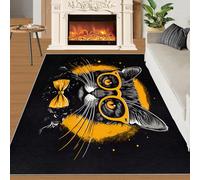 Gentleman Cat Area Rug 240x300cm Fun Animal Design Stain Resistant Yellow Graffiti Indoor Carpet for Living Room & Bedroom Abstract Cat Pattern Stylish Decor