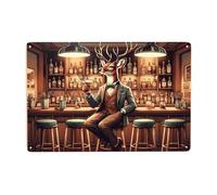 Gentleman Deer at the Bar Sophisticated Vintage Wall Art,Classic Tin Sign Poster for Home Decor,Retro Pub Theme,IndoorOutdoor Man Cave and Living Room Piece,Original Tinplate Bar Scene 12x8inch