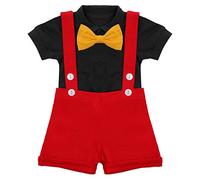 Gentleman First Birthday Cake Smash Photo Prop Mickey Outfits for Baby Boys Formal Suit Romper+Bow Tie+Suspenders Overalls Bib Pants Shorts Mouse Ears Headband Black+Yellow 18-24 Months
