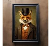 Gentleman Fox Vintage Portrait, Royal Pet Painting, Renaissance Animal Portrait, Animal Head Human Body Funny Animal Poster, Art Print (Unframe-style,30L x 20W)