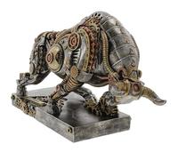 Gentleman Joe Steampunk Bull Figurine, Painted Resin, Industrial Mechanical Design, 22 x 35 x 13 cm, Bronze and Silver