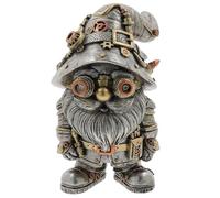 Gentleman Joe Steampunk Garden Gnome Figurine, Painted Resin, Industrial Mechanical Design, Silver and Bronze