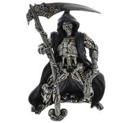 Gentleman Joe Steampunk Skeleton Reaper Figurine, Painted Resin, Industrial Mechanical Design, 22.5 x 16 cm, Bronze and Silver