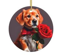 Gentleman-Like Dog A 2.9-inch Ceramic Round Christmas Ornament with a Printed Pattern Perfect for Holiday Decorations and Party Favors