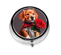 Gentleman-Like Dog A Round Mini Pillbox with Three Compartments for Storing Vitamins, Fish Oil, and Nutritional Supplements.