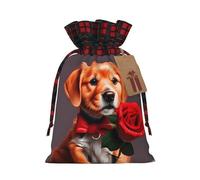 Gentleman-like dog Print Christmas Drawstring Bags Snack Wrap, Reusable Holiday Treat Sacks for Presents S