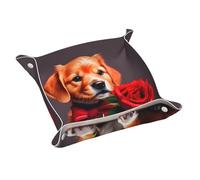 Gentleman-Like Dog Print Leather Catchall Tray,Desk Organizer for Keys,Wallet, Valet Tray for Home,Office
