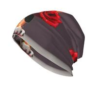 Gentleman-Like Dog Printed Knit Hats, Stylish Headwear with a Double-Layer Design Perfect for Travel, Hiking, or Outdoor Activities. Black