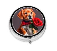 Gentleman-Like Dog Round Mini Pill Box: 3-Compartment Portable Metal Pill Organizer with Snap Closure, Ideal for Daily Travel Use